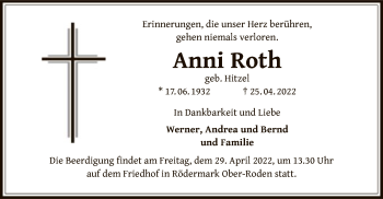 Traueranzeige von Anni Roth von OF