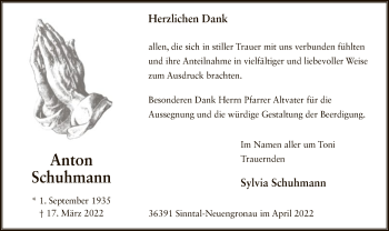 Traueranzeige von Anton Schuhmann von OF