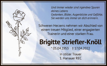 Traueranzeige von Brigitte  Striefler-Knöll von OF