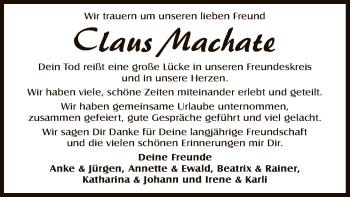 Traueranzeige von Claus Machate von OF
