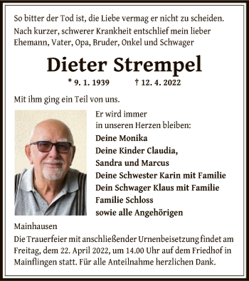 Traueranzeige von Dieter Strempel von OF