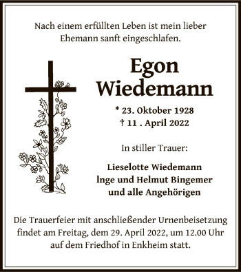 Traueranzeige von Egon Wiedemann von OF