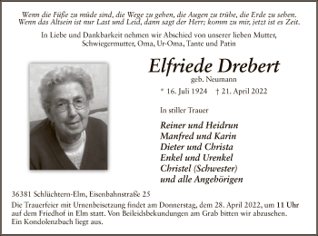 Traueranzeige von Elfriede Drebert von OF