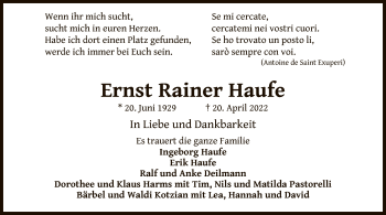 Traueranzeige von Ernst Rainer Haufe von OF