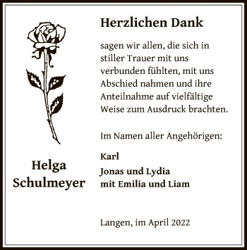 Traueranzeige von Helga Schulmeyer von OF