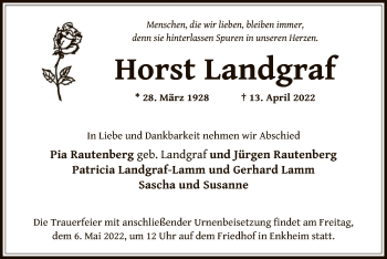 Traueranzeige von Horst Landgraf von OF