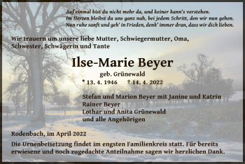 Traueranzeige von Ilse-Marie Beyer von OF