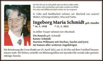 Traueranzeige von Ingeborg Maria Schmidt von OF