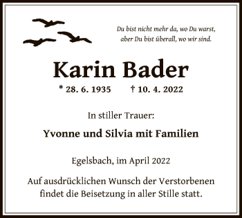 Traueranzeige von Karin Bader von OF