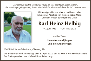 Traueranzeige von Karl-Heinz Helbig von OF