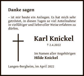 Traueranzeige von Karl Knickel von OF