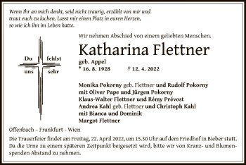 Traueranzeige von Katharina Flettner von OF