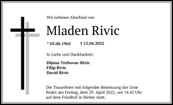 Traueranzeige von Mladen Rivic von OF