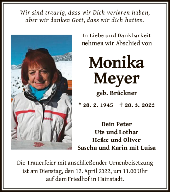 Traueranzeige von Monika Meyer von OF