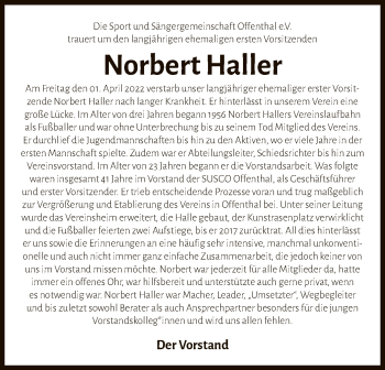 Traueranzeige von Norbert Haller von OF