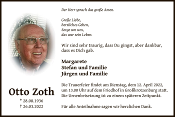 Traueranzeige von Otto Zoth von OF