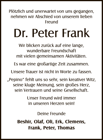 Traueranzeige von Peter Frank von OF