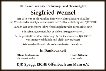 Traueranzeige von Siegfried Wenzel von OF