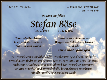 Traueranzeige von Stefan Böse von OF