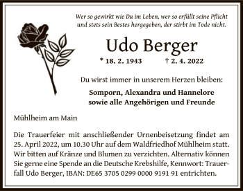 Traueranzeige von Udo Berger von OF