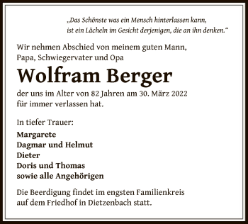 Traueranzeige von Wolfram Berger von OF