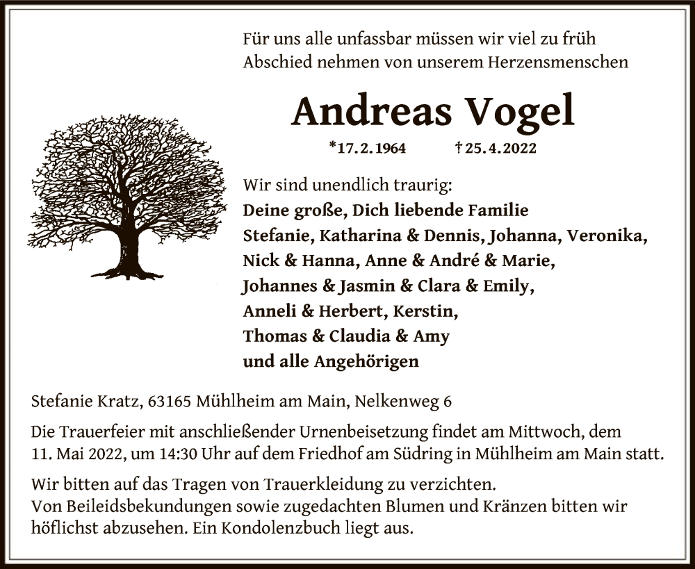  Traueranzeige für Andreas Vogel vom 07.05.2022 aus OF