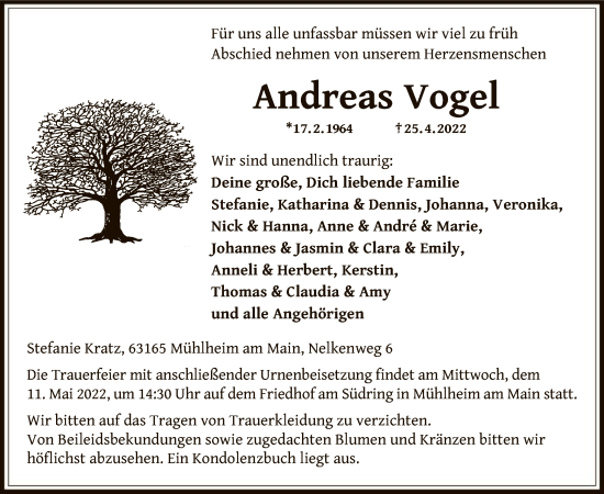 Traueranzeige von Andreas Vogel von OF