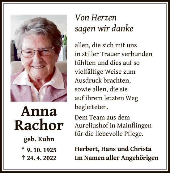 Traueranzeige von Anna Rachor von OF