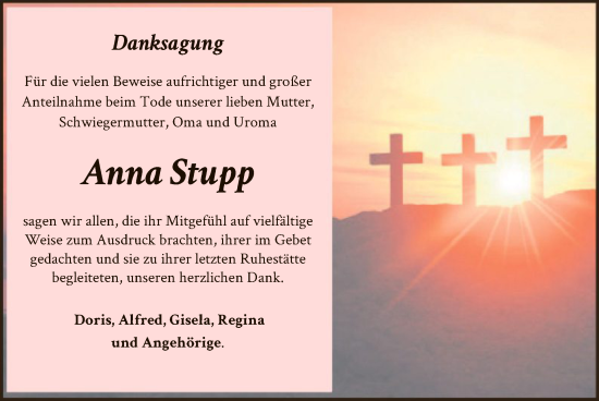 Traueranzeige von Anna Stupp von OF