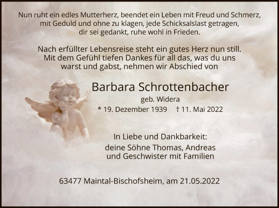 Traueranzeige von Barbara Schrottenbacher von OF