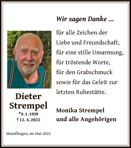 Traueranzeige von Dieter Strempel von OF