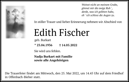 Traueranzeige von Edith Fischer von OF