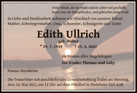 Traueranzeige von Edith Ullrich von OF