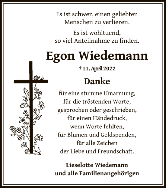 Traueranzeige von Egon Wiedemann von OF