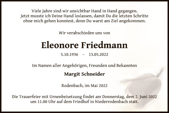 Traueranzeige von Eleonore Friedmann von OF