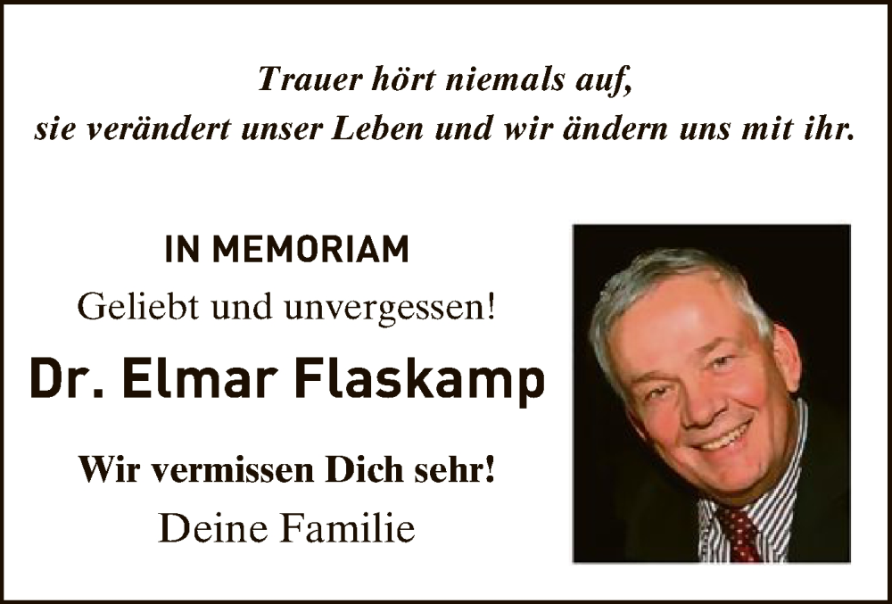  Traueranzeige für Elmar Flaskamp vom 21.05.2022 aus OF