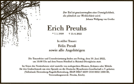 Traueranzeige von Erich Preuhs von OF