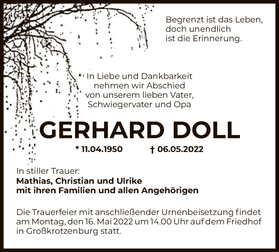 Traueranzeige von Gerhard Doll von OF