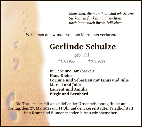 Traueranzeige von Gerlinde Schulze von OF