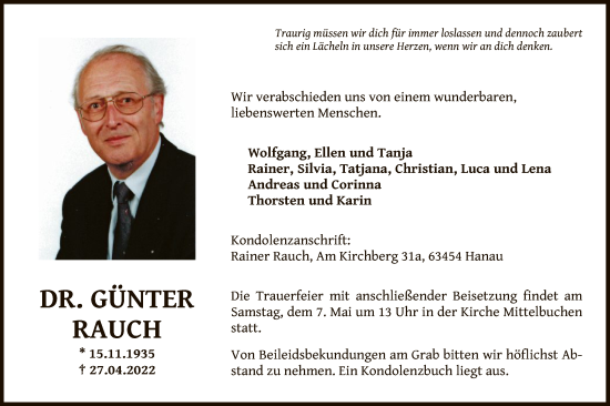 Traueranzeige von Günter Rauch von OF