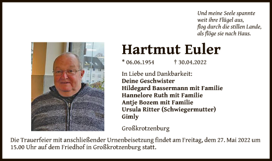 Traueranzeige von Hartmut Euler von OF