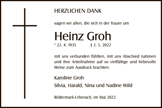 Traueranzeige von Heinz Groh von OF