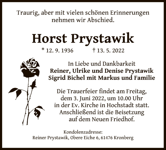 Traueranzeige von Horst Prystawik von OF