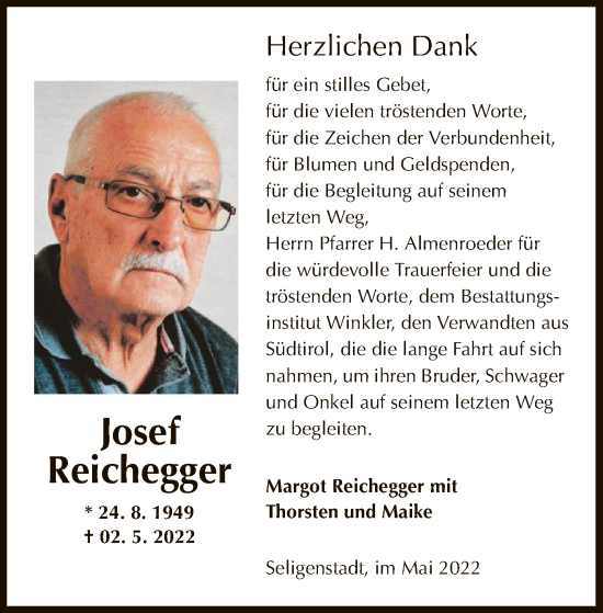 Traueranzeige von Josef Reichegger von OF