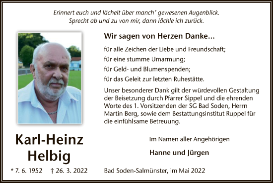 Traueranzeige von Karl-Heinz Helbig von OF