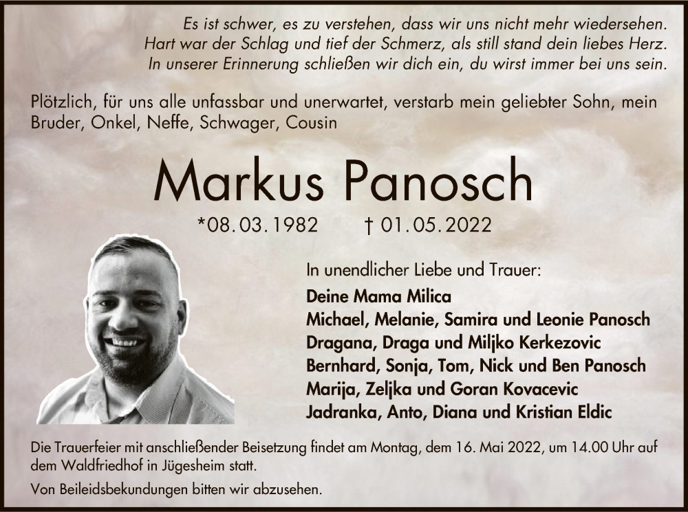  Traueranzeige für Markus Panosch vom 11.05.2022 aus OF