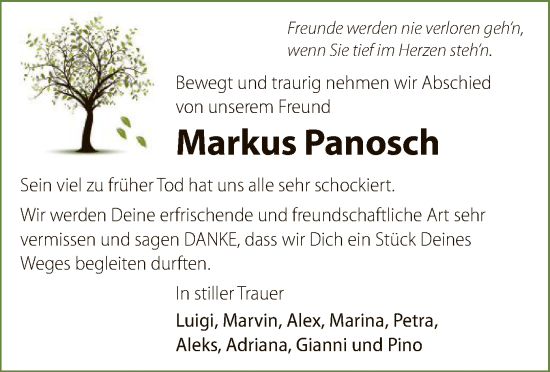 Traueranzeige von Markus Panosch von OF