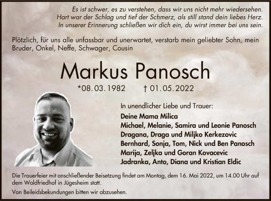 Traueranzeige von Markus Panosch von OF