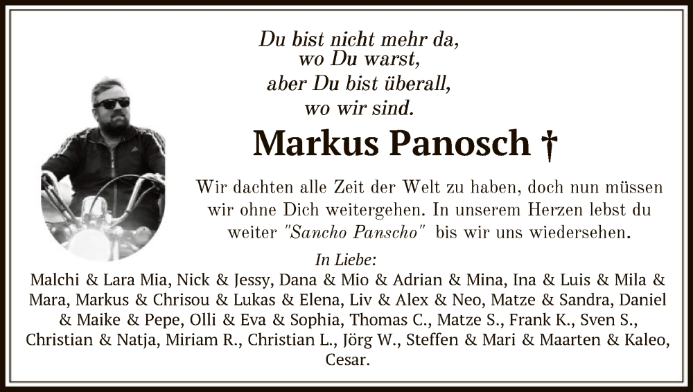  Traueranzeige für Markus Panosch vom 18.05.2022 aus OF