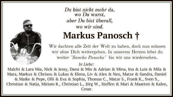 Traueranzeige von Markus Panosch von OF